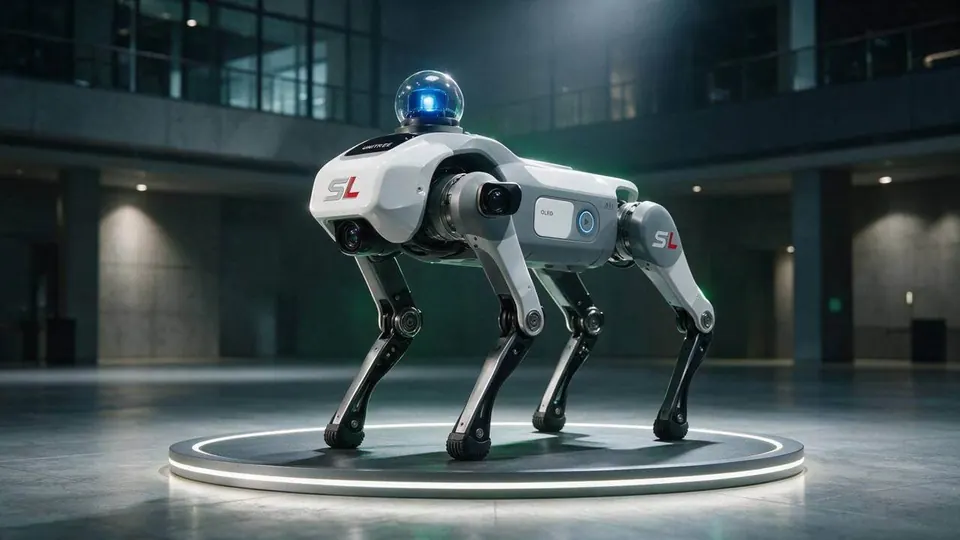 CERBERUS, Quadruped Robot Greeter, shown deployed in an event environment