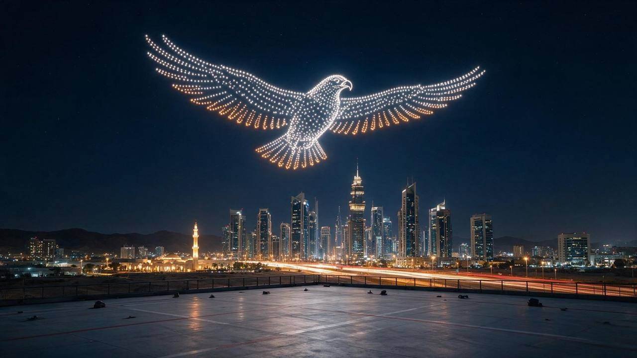 CONSTELLATION, Drone Light Show, shown deployed in an event environment
