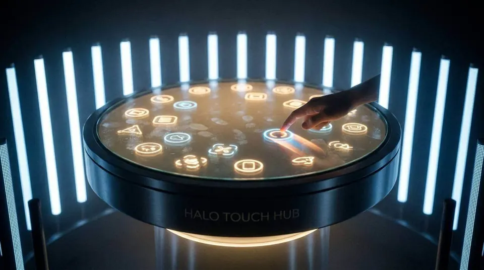 HALO, Interactive Touch Hub, shown deployed in an event environment