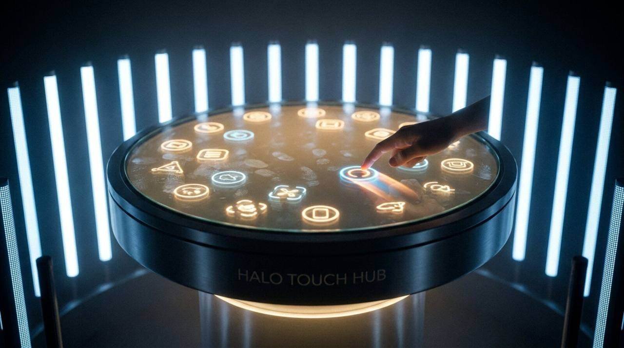 HALO, Interactive Touch Hub, shown deployed in an event environment