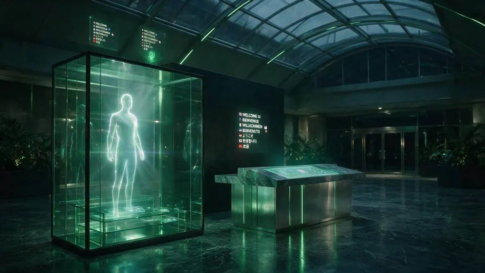 SIBYL, AI Digital Human Concierge, shown deployed in an event environment