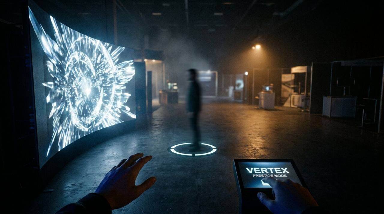 VERTEX, POV Anamorphic Booth Screen, shown deployed in an event environment