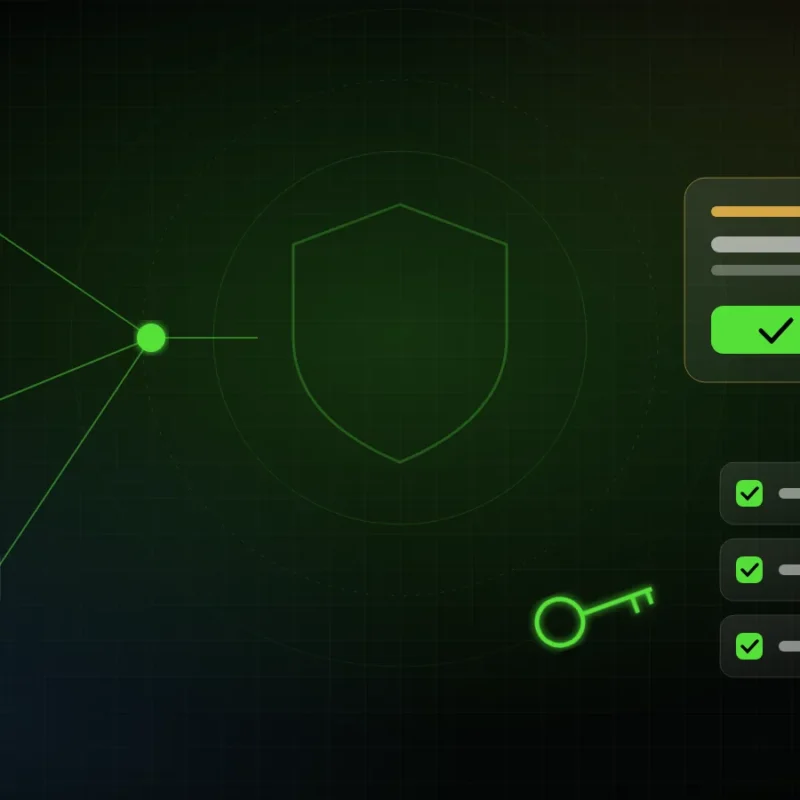 Illustration of connected email, payment and chat apps flowing into a security shield, beside a payment approval card and a list of completed security checks