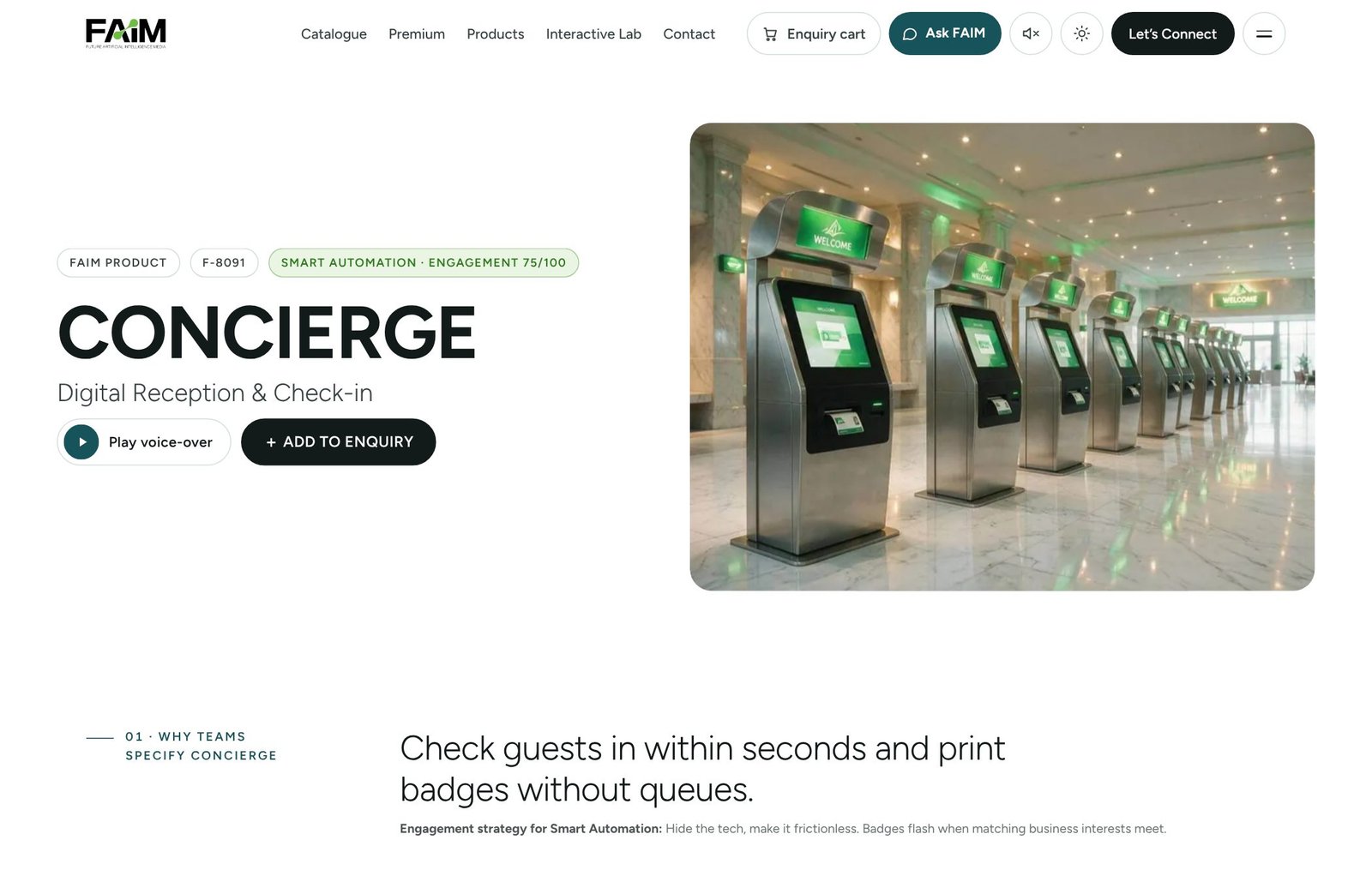 FAIM CONCIERGE digital reception kiosks for check-in and badge printing