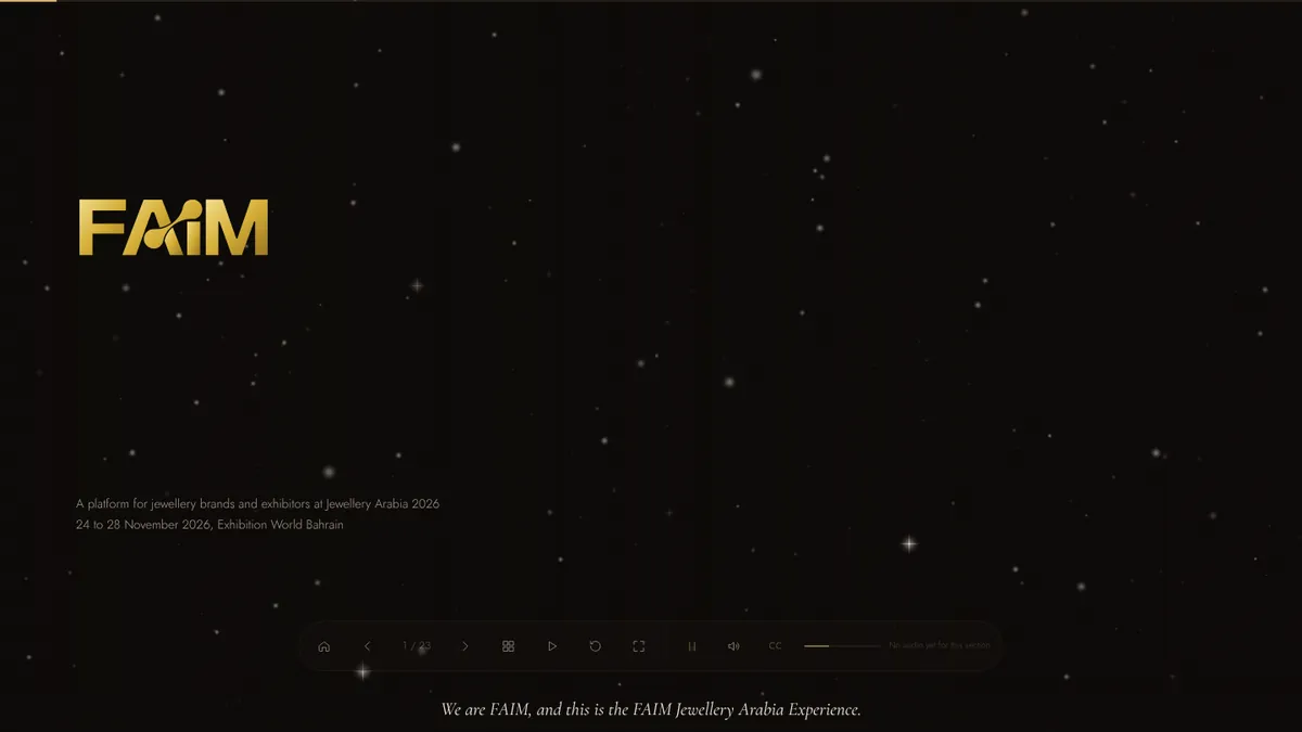 Jewellery Arabia interactive presentation opening slide for jewellery brands and exhibitors at Exhibition World Bahrain