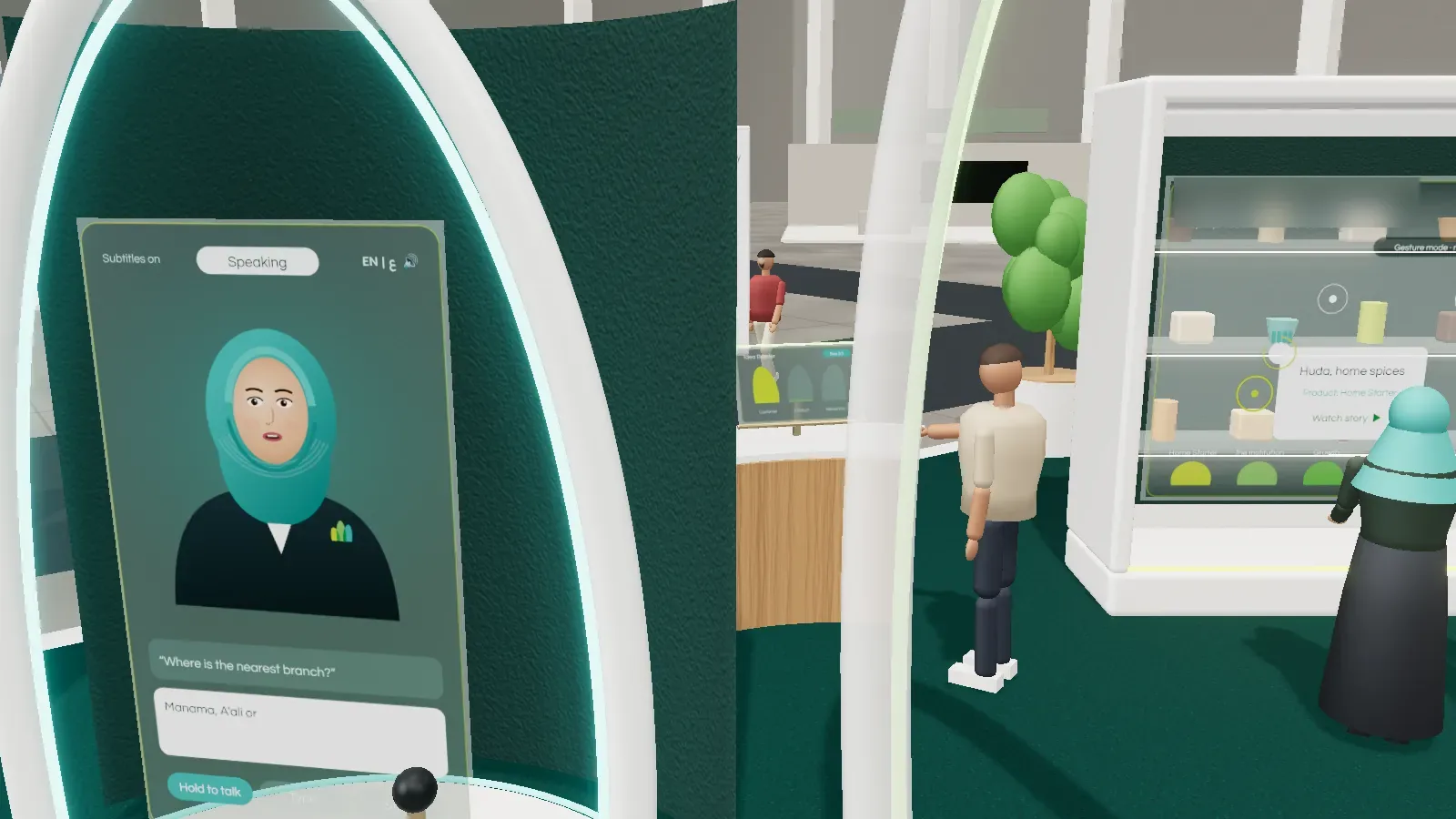 Talking guide kiosk with a bilingual avatar inside the pavilion